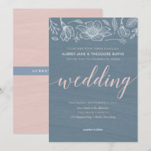 Dusty Blue & Blush Flowers Wedding Invitation Card
