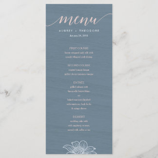 Dusty Blue & Blush Flowers Wedding Menu - Dark