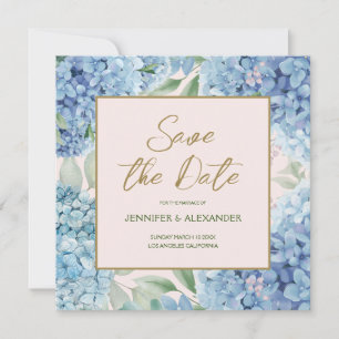 Dusty Blue Blush Hydrangea Square Save the Date Invitation