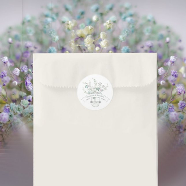 Dusty Blue Blush Lavender Mason Jar Wildflower  Classic Round Sticker (Creator Uploaded)