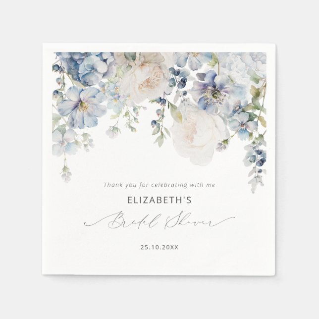 Dusty Blue & Blush Pink Bridal Shower Napkin (Front)