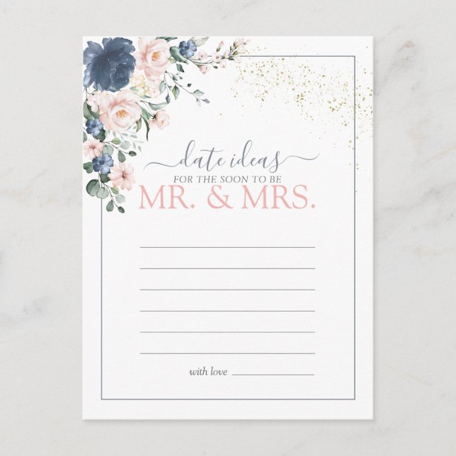 Dusty Blue Blush Pink Date Ideas Postcard (Front)