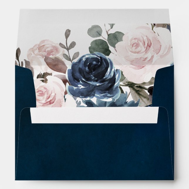Dusty Blue Blush Pink Floral Botanical Wedding Envelope (Back (Bottom))