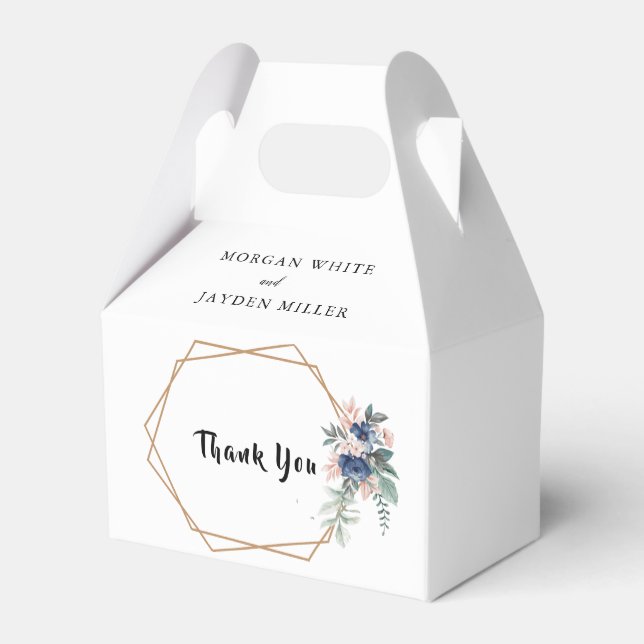Dusty Blue  Blush Pink Floral Gold Frame Wedding  Favor Box (Back Side)
