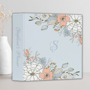 Dusty Blue Blush Pink Floral Monogram Personalized Binder