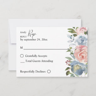Dusty Blue & Blush Pink Floral no Meal RSVP Card