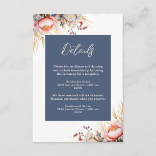 Dusty Blue & Blush Pink Floral Watercolor Wedding Enclosure Card