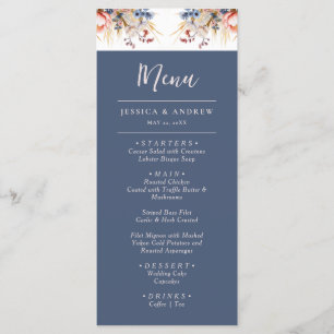 Dusty Blue & Blush Pink Floral Watercolor Wedding Menu