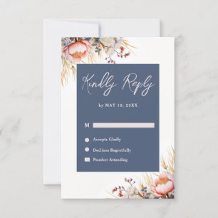 Dusty Blue & Blush Pink Floral Watercolor Wedding RSVP Card