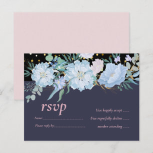 Dusty Blue Blush Pink Floral Wedding Budget Invitation Postcard