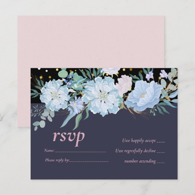 Dusty Blue Blush Pink Floral Wedding Budget Invitation Postcard (Front/Back)