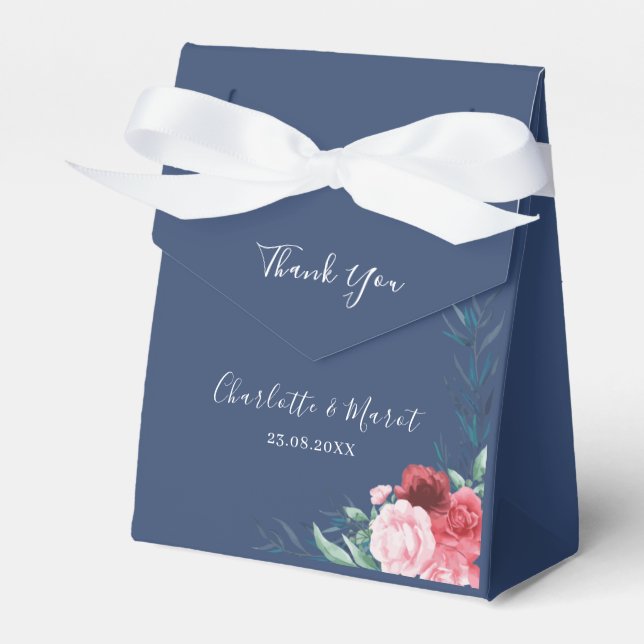 Dusty Blue Blush  Pink Floral Wedding Favour Box (Front Side)