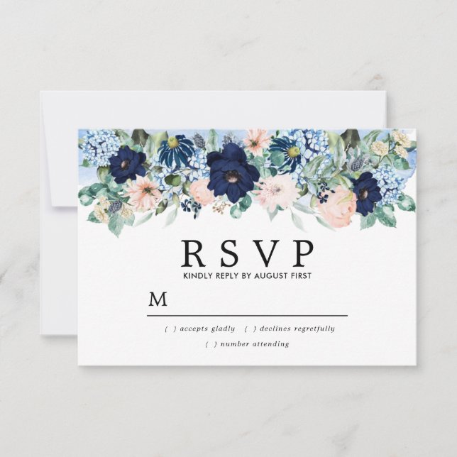Dusty Blue Blush Pink Floral Wedding RSVP (Front)