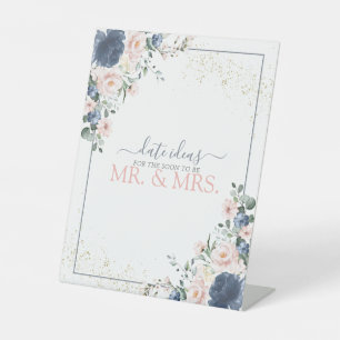 Dusty Blue Blush Pink Gold Date Ideas Pedestal Sign