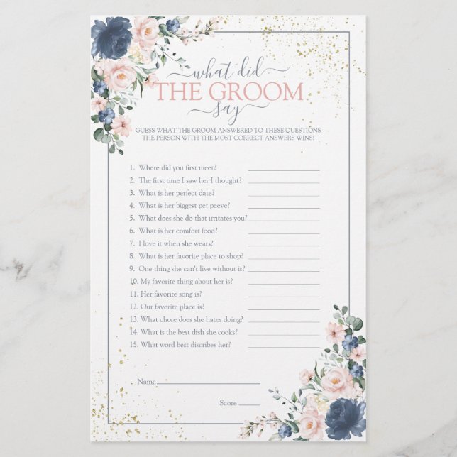 Dusty Blue Blush Pink Gold Floral Shower Game (Front)