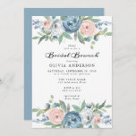 Dusty Blue & Blush Rose Floral Bridal Brunch Invitation<br><div class="desc">Bridal brunch invitation with elegant type and watercolor floral blooms on the top and bottom. Colours include dusty blue,  blush rose,  white and greenery.</div>