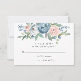 Dusty Blue & Blush Rose Wedding RSVP Card