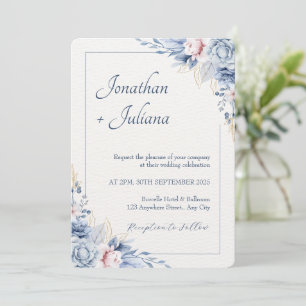 Dusty Blue & Blush Watercolor Floral  Invitation