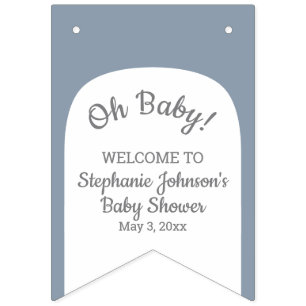 Dusty Blue Bohemian Arch Oh Baby Baby Shower       Bunting Flags