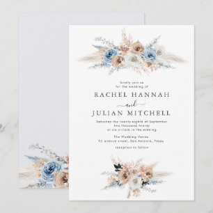 dusty blue bohemian floral wedding invitation