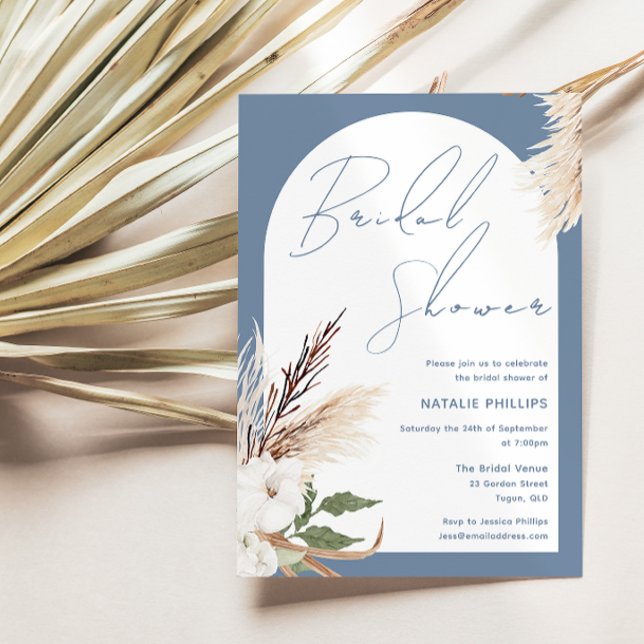 Dusty Blue Boho Arch White Floral Bridal Shower Invitation (Creator Uploaded)