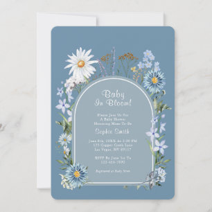 Dusty Blue Boho Baby In Bloom Baby Shower  Invitation