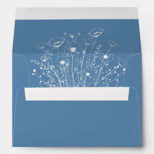 Dusty Blue Boho Botanical White Wildflower Wedding Envelope