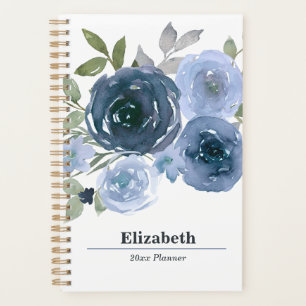 Dusty Blue Boho Bouquet Yearly Monthly Weekly Planner