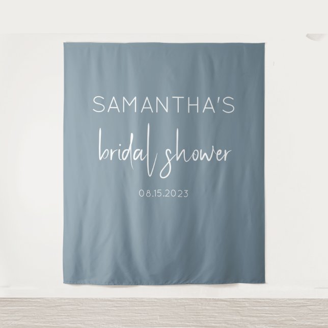 Dusty Blue Boho Bridal Shower Backdrop Tapestry (Front)