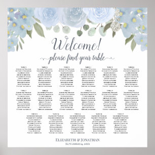 Dusty Blue Boho Chic Floral 17 Table Seating Chart