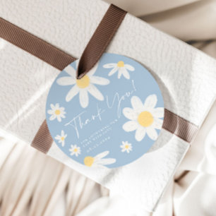 Dusty Blue Boho Daisy Flower Favour Tags