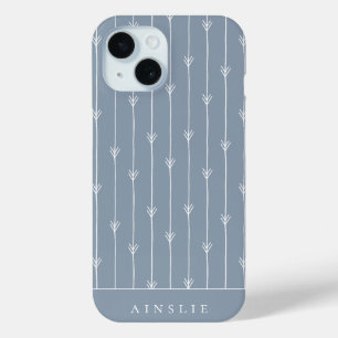 Dusty Blue Boho Fletched Pattern Personalized iPhone 15 Case