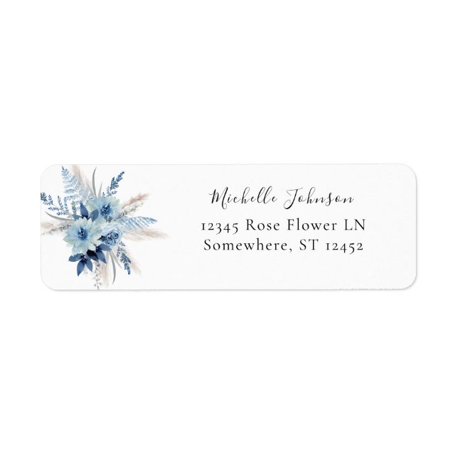 Dusty Blue Boho Floral Adresse de retour Label (Devant)