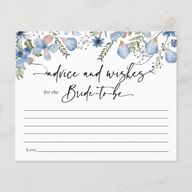 Dusty Blue Boho Floral Advice To The Bride Card (Front)
