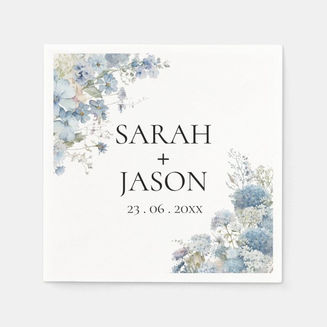 Dusty Blue Boho Floral Elegant Garden wedding Napkin (Front)