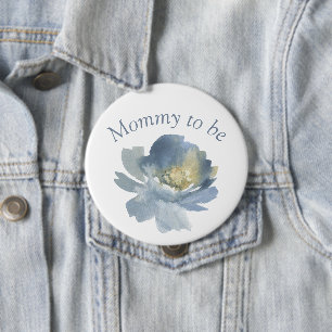 Dusty Blue Boho Floral Mommy to be 4" 4 Inch Round Button