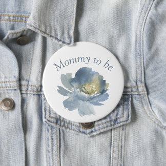 Dusty Blue Boho Floral Mommy to be 4"  4 Inch Round Button
