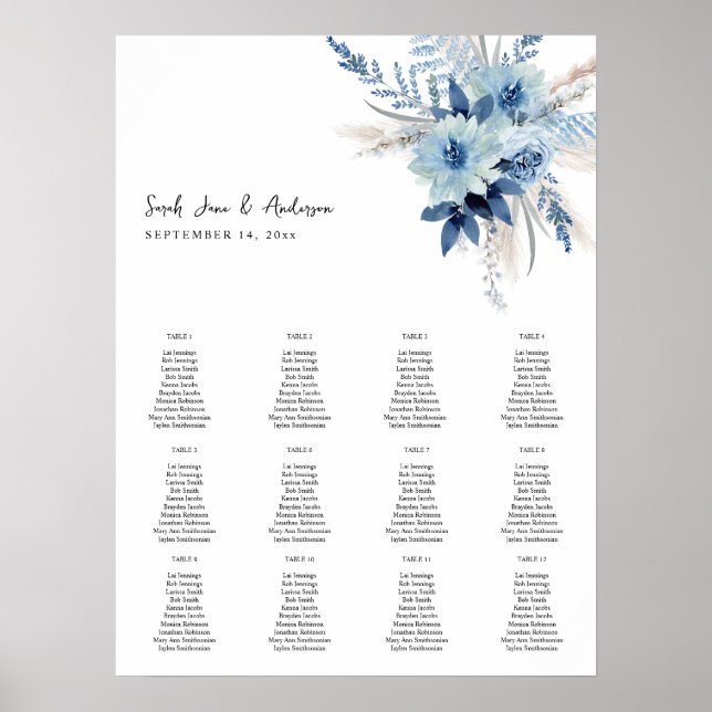Dusty Blue Boho Floral Seating Chart -12 (Front)