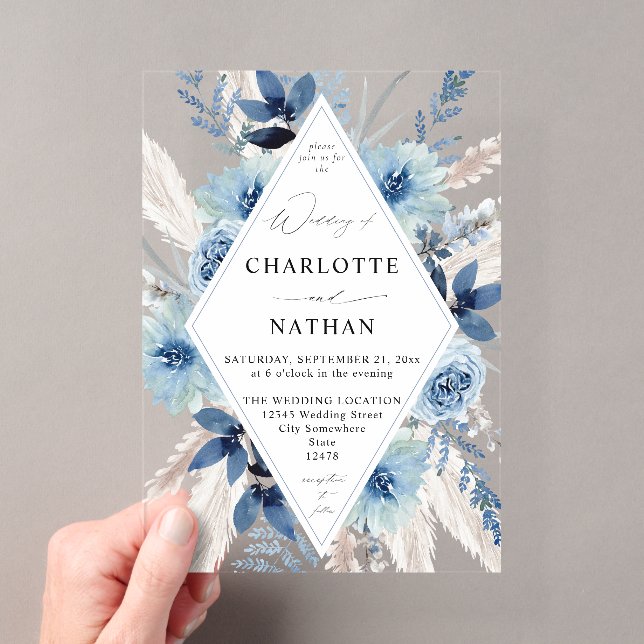 Dusty Blue Boho Floral Wedding Invitation (Insitu (Handheld))