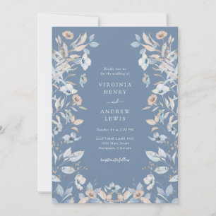 Dusty Blue Boho Floral Wedding Invitation