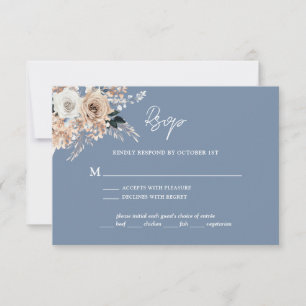 Dusty Blue Boho Floral Wedding RSVP Card