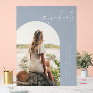 Dusty Blue Boho Minimalist Arch Photo Graduation Acrylic Sign