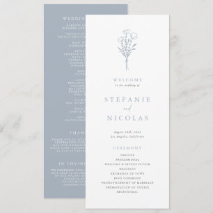Dusty Blue Boho Minimalist Botanicals Wedding Program