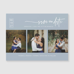 Dusty Blue Boho Photo Save the Date Magnetic Card