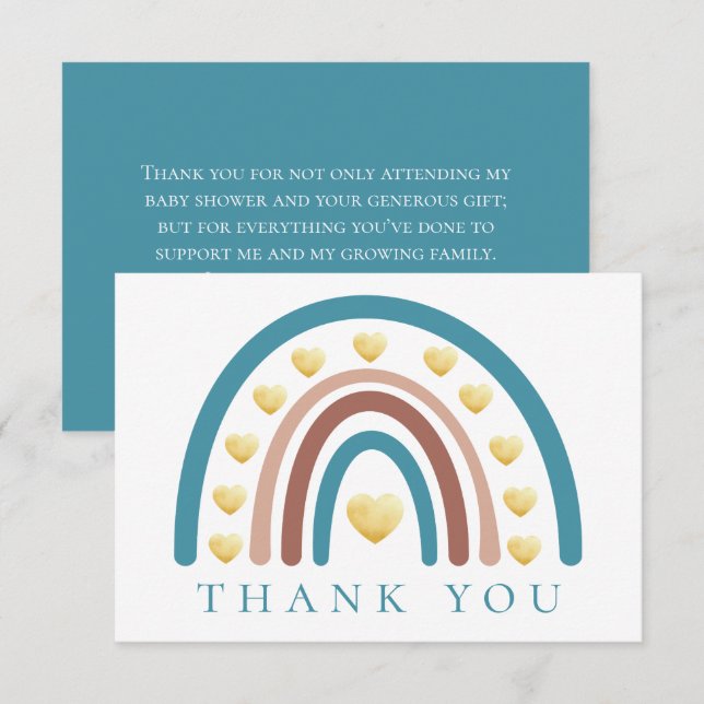 Dusty Blue Boho Rainbow Baby Shower Thank You Card (Front/Back)