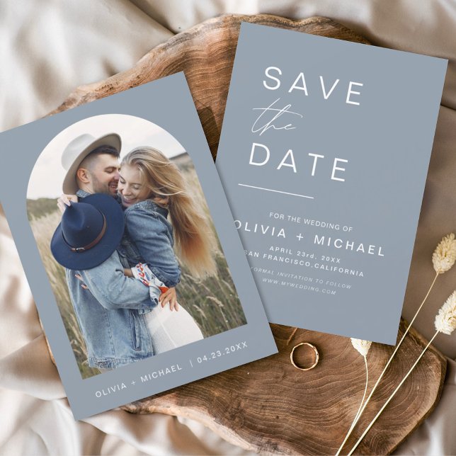 Dusty Blue Boho Save the Date Photo Minimalist (Creator Uploaded)