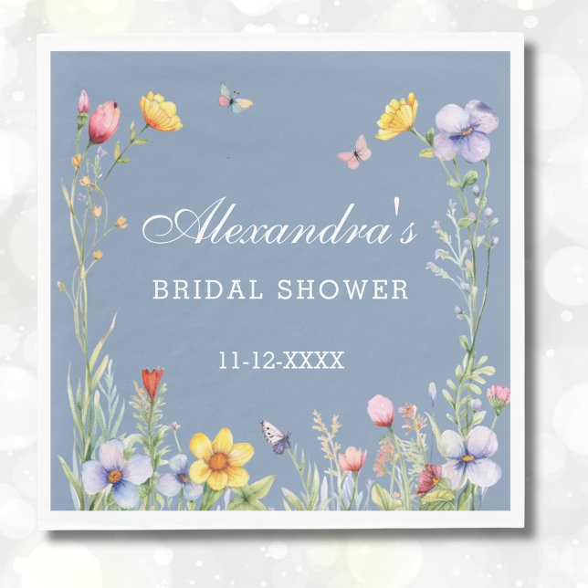 Dusty Blue Boho Summer Wildflower Bridal Shower  Napkin (Creator Uploaded)