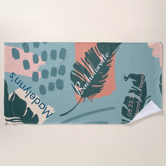 Dusty Blue Boho Wedding Party Favour Personalized  Beach Towel (Front)