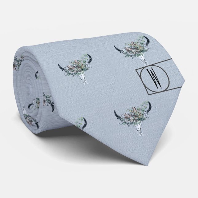 Dusty Blue Boho Western Rustic Wedding Groomsman Tie (Rolled)