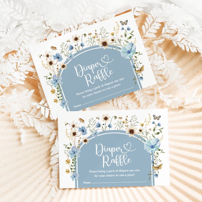 Dusty Blue Boho Wildflower Meadow Diaper Raffle Enclosure Card (Creator Uploaded)